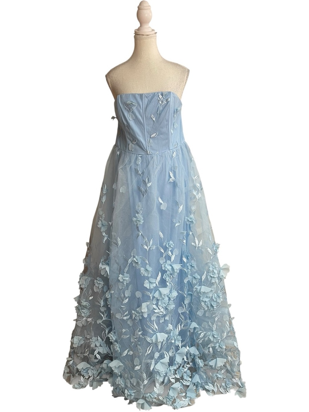 Lulus Lynly 3D Floral Applique Strapless Tulle Maxi Dress Light Blue